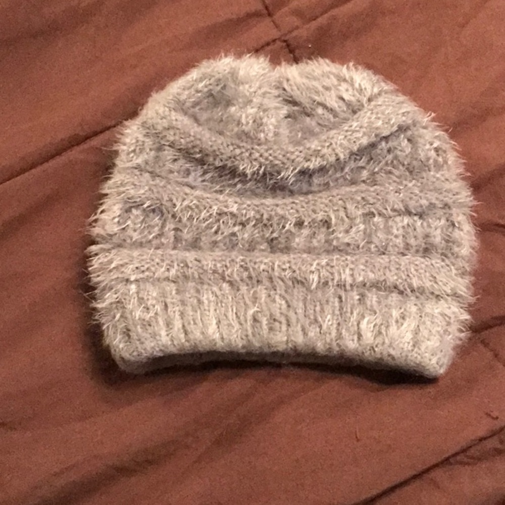 Fuzzy gray beanie